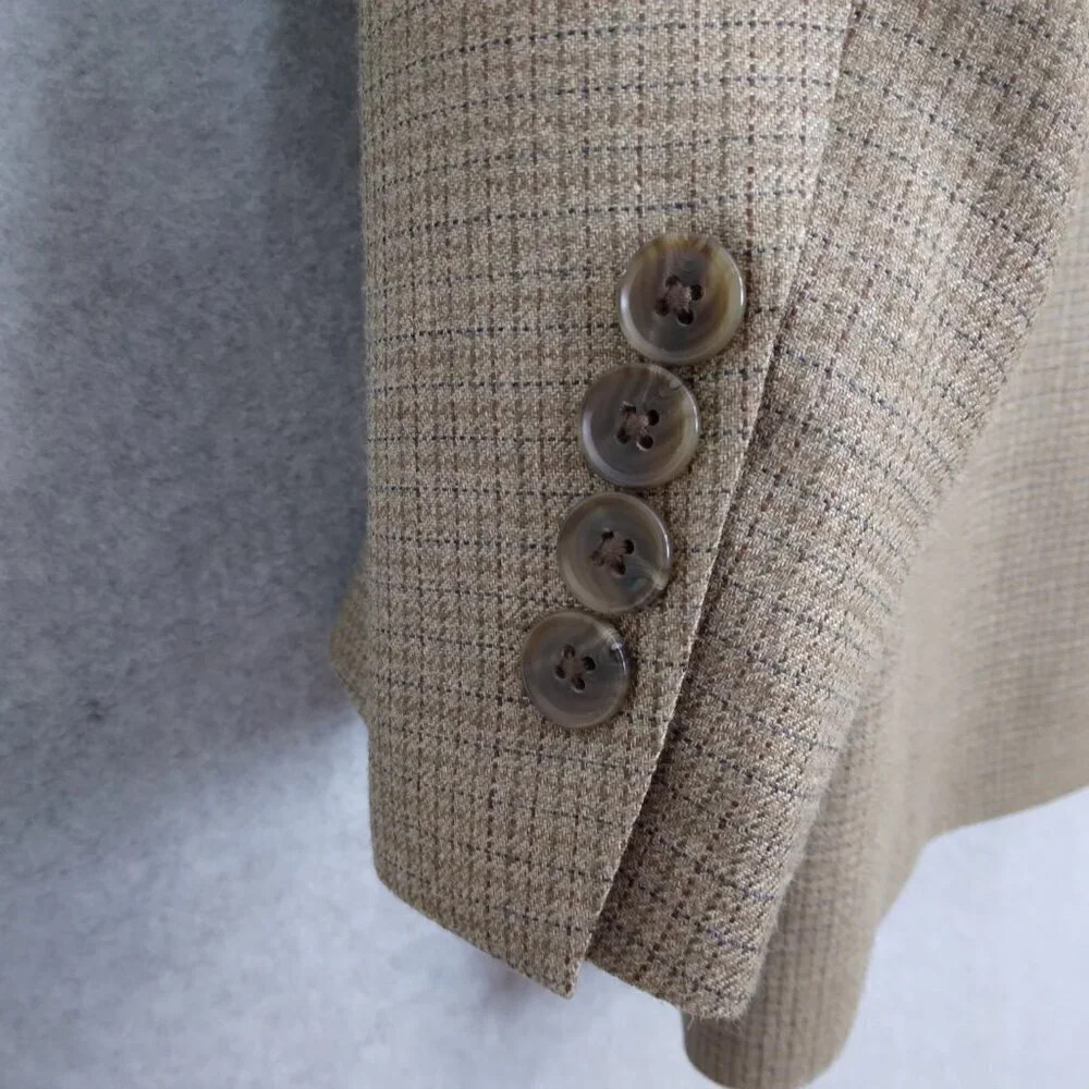 Stafford | Plaid Silk Wool Blazer Jacket Light Brown | Size 44R